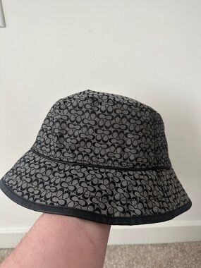 Coach Black and Gray Signature Bucket Hat